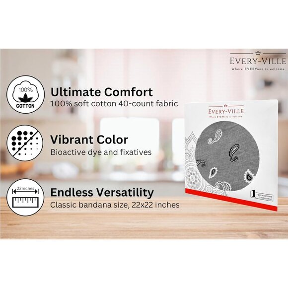 Women's Grey Cotton Bandana Large Cowgirl Imported Handkerchief Headband Scarf - Picture 2 of 7